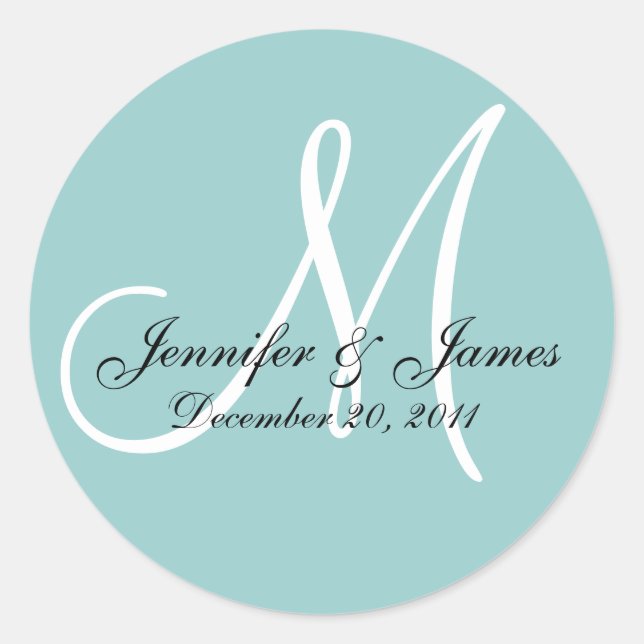Date, First Names & Initial Monogram Blue Sticker (Front)