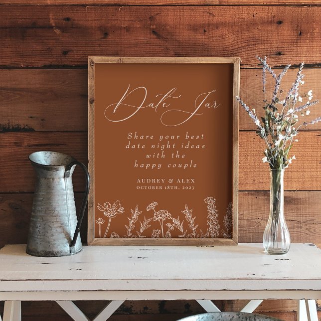 Date Jar Burnt Orange Wildflower Bridal Shower Poster (Creator Uploaded)