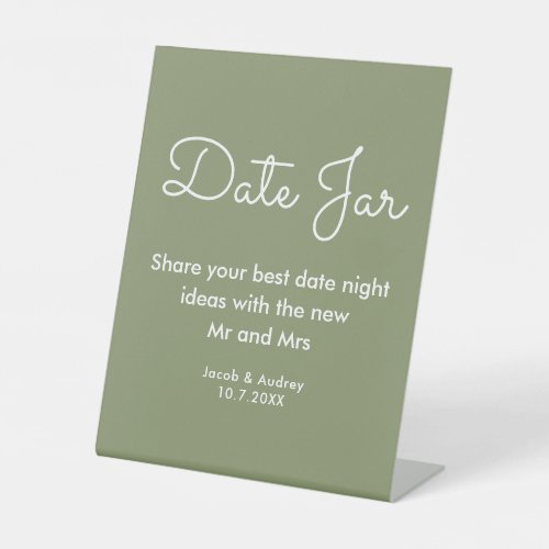 Date Jar Green White Wedding Shower  Pedestal Sign