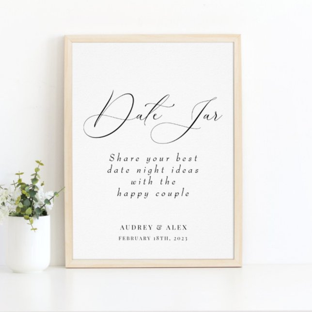 Date Jar Modern Black Bridal Shower Activity Sign (Creator Uploaded)