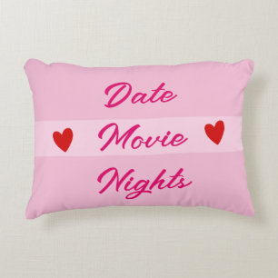 Date Movie Nights Typography Girly Pink Accent Pillow