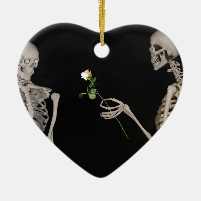 Date night Cute skeleton couple Ceramic Ornament (Front)