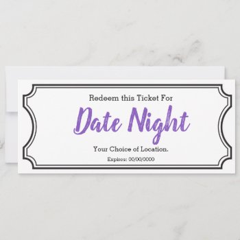Date Night Gift Ticket Editable Text Purple by LaurEvansDesign at Zazzle