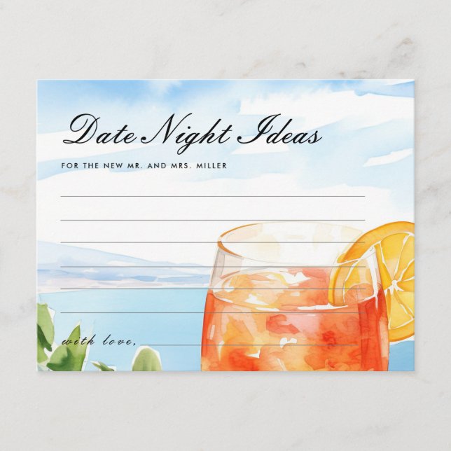 Date Night Ideas Aperol Spritz Bridal Shower Enclosure Card (Front)