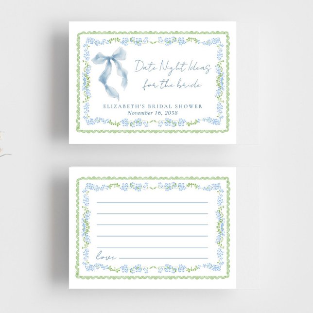 Date Night Ideas Blue Bow Bridal Shower Enclosure Card (Date Night Ideas Blue Bow Bridal Shower Enclosure Card)