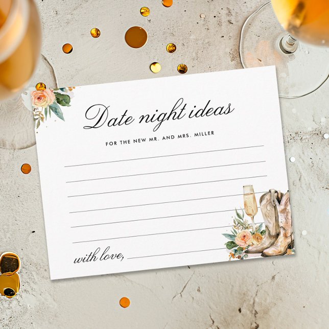 Date Night Ideas Boots and Bubbly Bridal Shower Enclosure Card (Creator Uploaded)