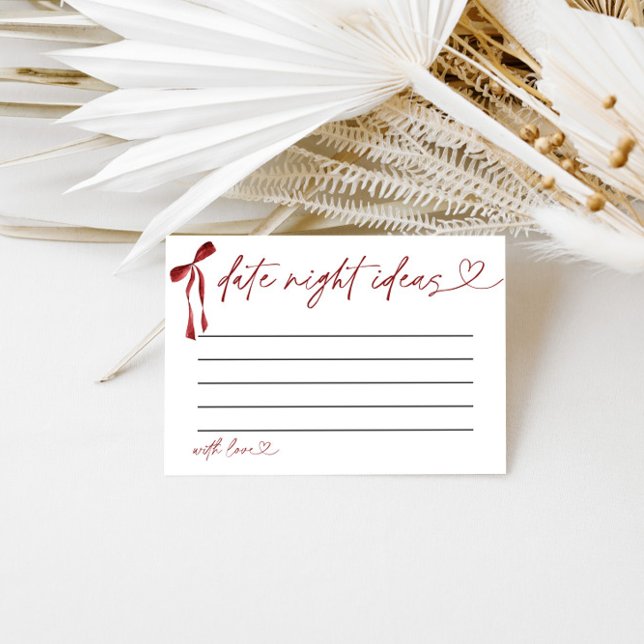 Date Night Ideas Bridal Shower Game Burgundy Bow Enclosure Card (Creator Uploaded)
