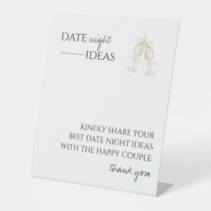 Date Night Ideas Bridal Shower Game Modern Script Pedestal Sign