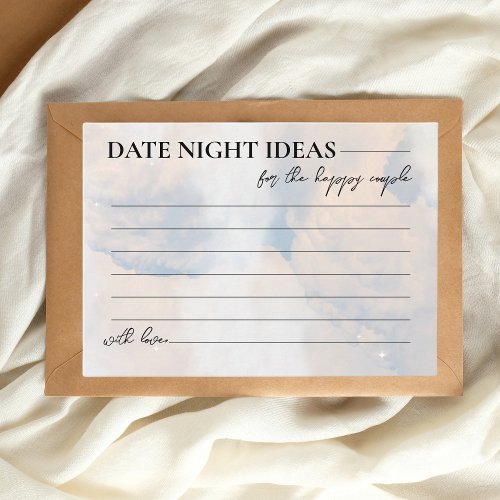 Date Night Ideas Bridal Shower Game On cloud 9 Enclosure Card