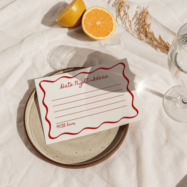 Date Night Ideas Bridal Shower Game Wavy Border Enclosure Card (Creator Uploaded)