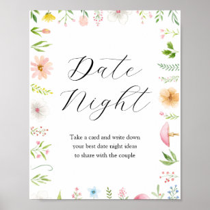 Date Night Ideas Sign, Wedding Date Night Advice, Date Night Ideas Cards,  Wedding Sign, Bridal Shower Game, TEMPLETT, WLP-DRA 1088 