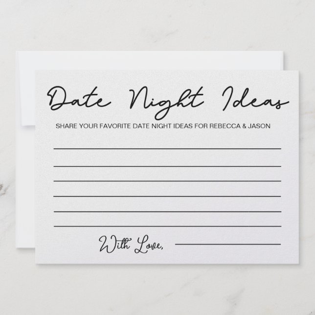  Date Night Ideas Card Bridal Shower Game (Front)