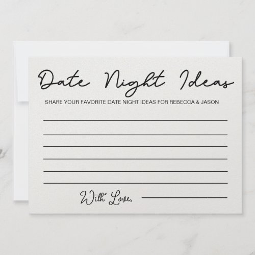  Date Night Ideas Card Bridal Shower Game