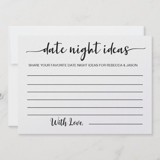  Date Night Ideas Card Bridal Shower Game (Front)