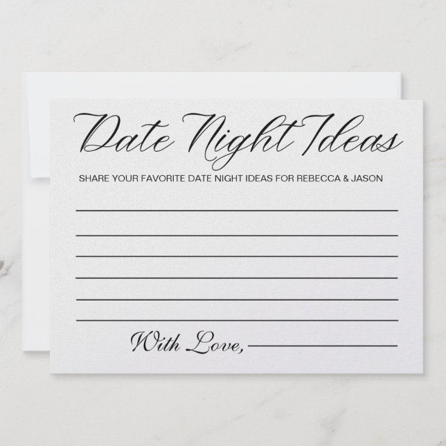  Date Night Ideas Card Bridal Shower Game (Front)