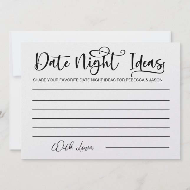  Date Night Ideas Card Bridal Shower Game (Front)