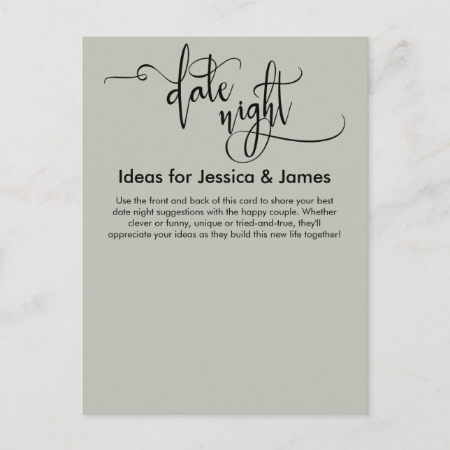 Date Night Ideas Elegant Sage Green Advice Card (Front)