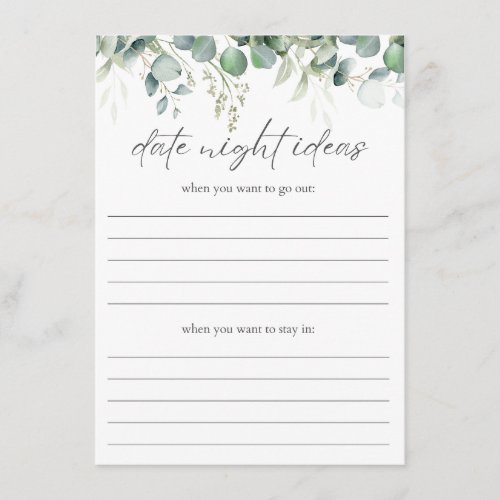 Date Night Ideas Eucalyptus Bridal Shower Insert