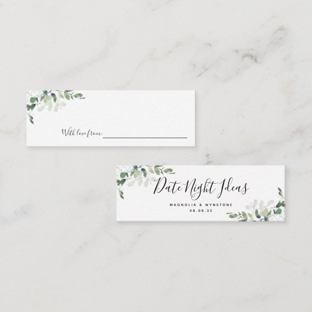 Date Night Ideas Eucalyptus Bridal Shower Wedding Calling Card (Front/Back)
