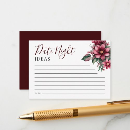 Date Night Ideas Floral Burgundy Bridal Shower  Enclosure Card