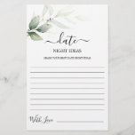 Date Night ideas greenery bridal shower card<br><div class="desc">Simple greenery date night ideas bridal shower game card</div>