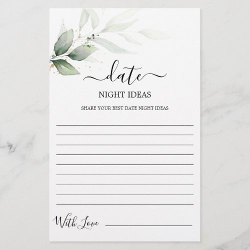 Date Night ideas greenery bridal shower card