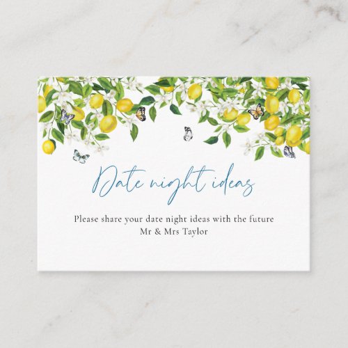 Date Night Ideas  Lemon Bridal Shower Enclosure Card