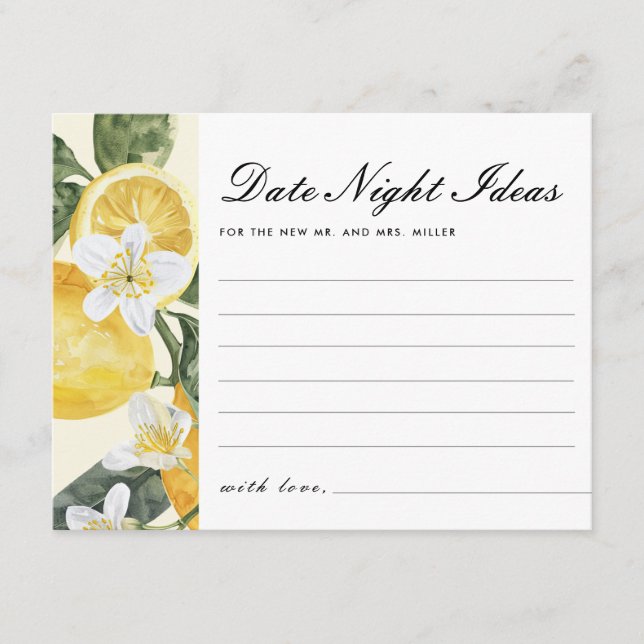 Date Night Ideas Main Squeeze Bridal Shower Enclosure Card (Front)