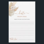 Date Night ideas pampas grass bridal shower card<br><div class="desc">Pampas Grass Boho chic date night ideas bridal shower game card</div>