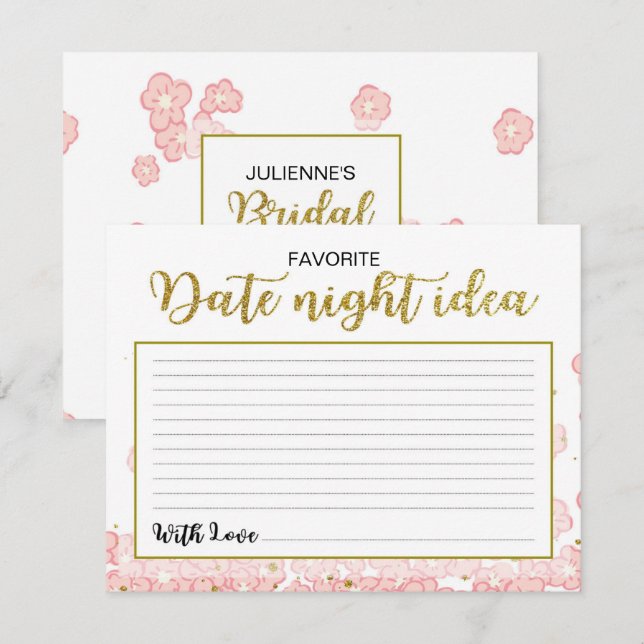 Date Night Ideas | Pink and Gold Glitter Floral Invitation (Front/Back)