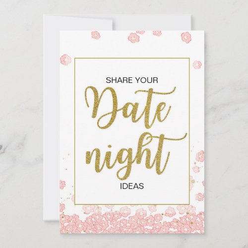 Date Night Ideas Sign  Pink and Gold Bridal Showe Advice Card