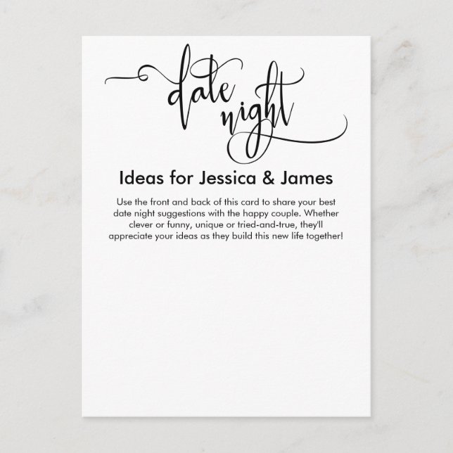 Date Night Ideas & Suggestions Advice Card (Front)