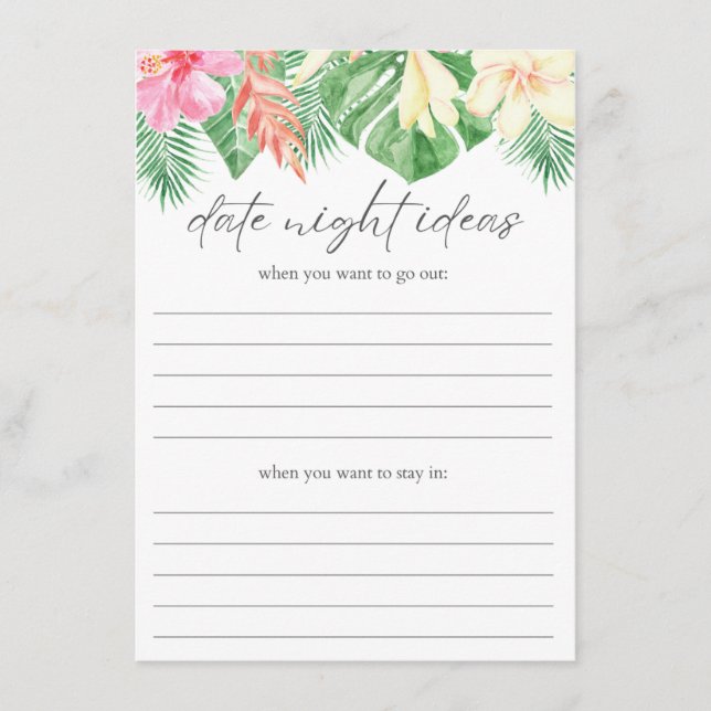 Date Night Ideas Tropical Bridal Shower Insert  (Front)