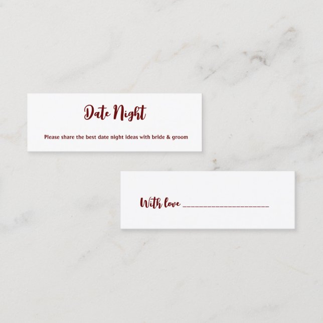 date night ideas wedding sign mini business card (Front/Back)
