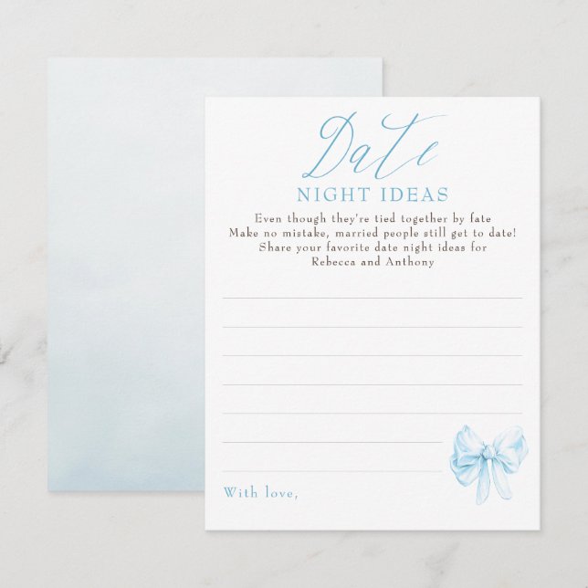 Date Night Ideas Whimsical Bow Bridal Shower Game Enclosure Card (Front/Back)