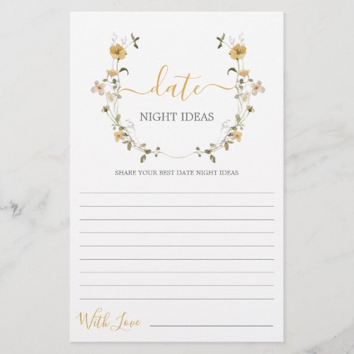 Date Night ideas wildflower bridal shower card