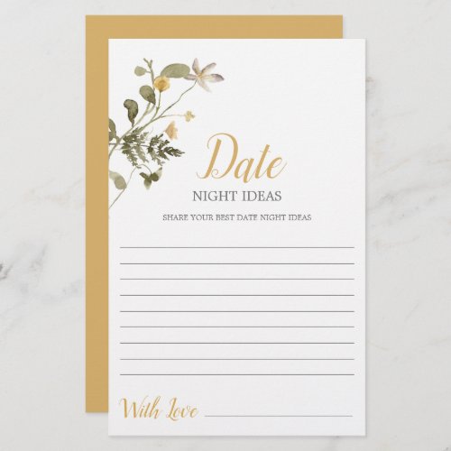 Date Night ideas wildflower bridal shower card