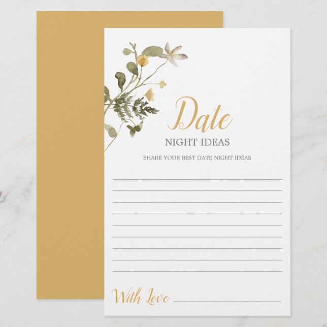 Date Night ideas wildflower bridal shower card (Front/Back)