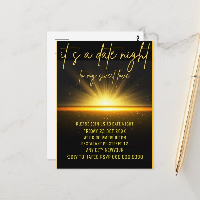 Date Night Invite Dinner Invitation,Date Dinner Te (Front/Back In Situ)