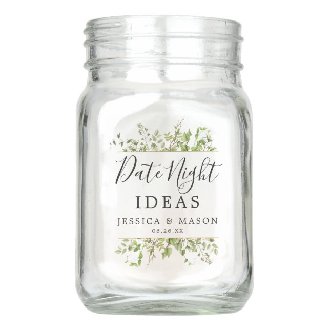 Date Night Jar Bridal Shower Wedding Gift Greenery (Front)
