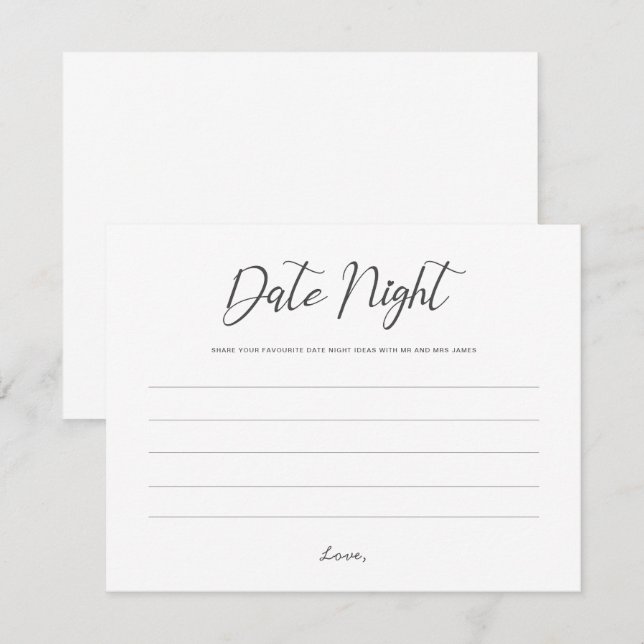 Date Night Jar Sign Wedding Advice Shower Cute Note Card (Front/Back)