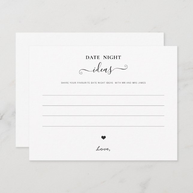 Date Night Jar Sign Wedding Advice Shower Modern Note Card (Front/Back)