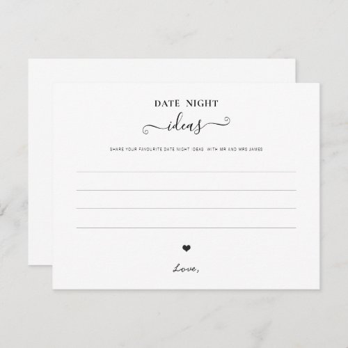 Date Night Jar Sign Wedding Advice Shower Modern Note Card