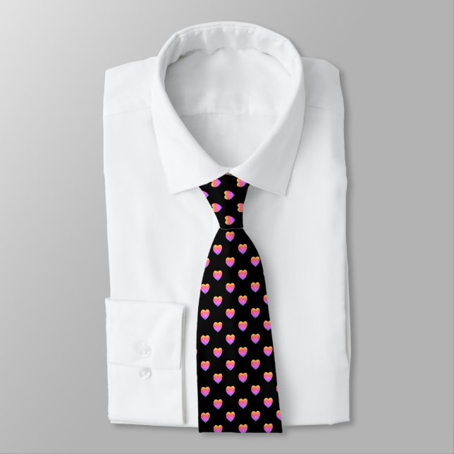 Date Night ~ Tiny Rainbow Crystal Hearts on Black Neck Tie (Tied)