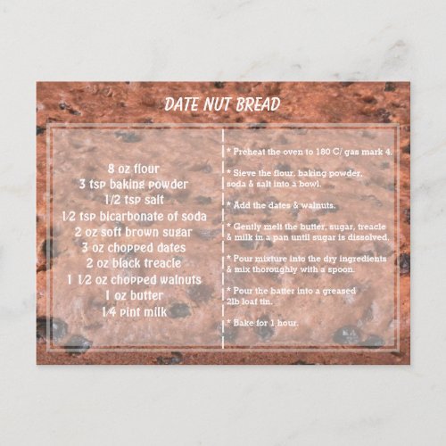 Date Nut Bread Recipe Postcard