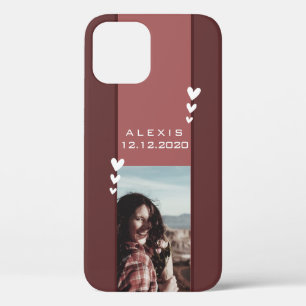 Date of Birth Reminder Photo Template Burgundy Red iPhone 12 Case