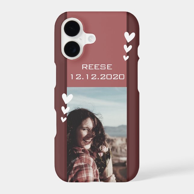 Date of Birth Reminder Photo Template Burgundy Red iPhone Case (Back)