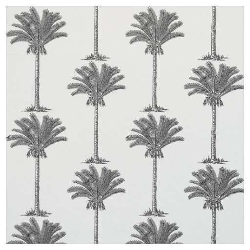 Date Palms Tree Pattern Line Drawing Style Fabric