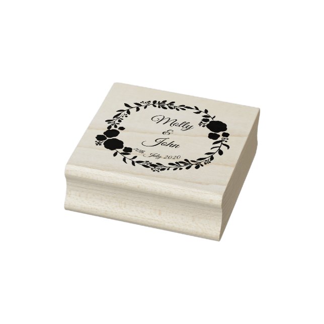 Date Rustic Monogram Wreath Custom Wedding Rubber Stamp (Stamp)