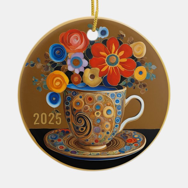 Dated Beautiful Modern Art Coffee Cup Ornament (Front)